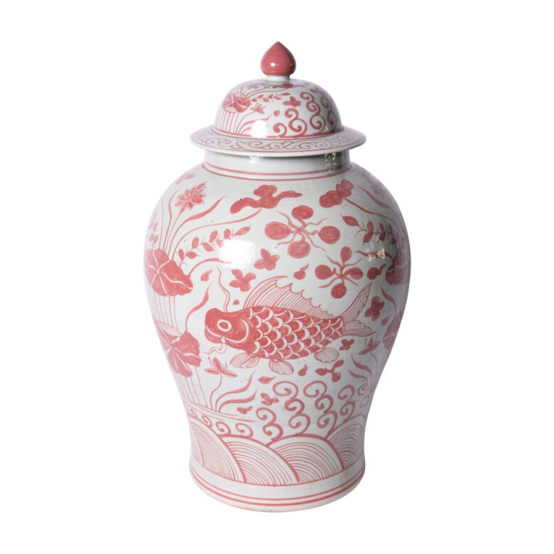 Coral Red Fish Temple Jar