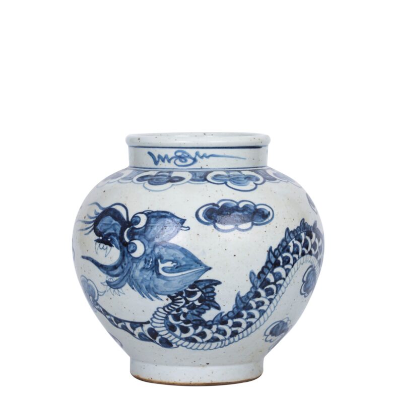 Blue And White Open Top Dragon Jar Short