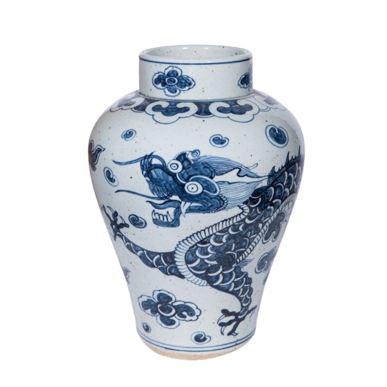 Blue And White Open Top Tall Dragon Jar