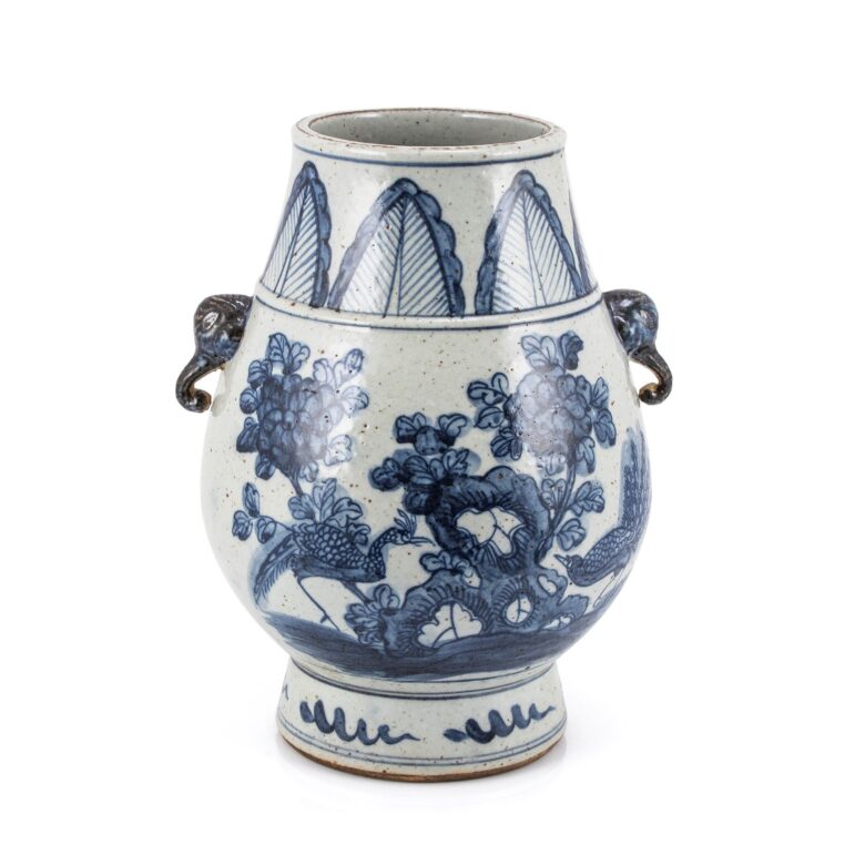 BW Pheasant Flower Jar With Elephant Handle