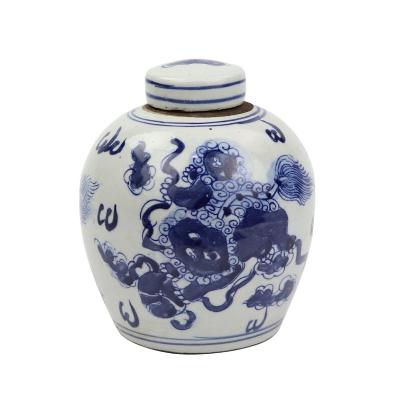 Blue And White Tiny Lid Mini Jar Lion -