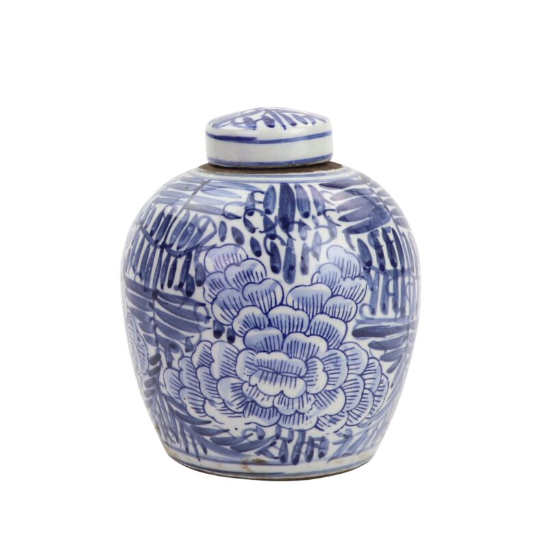 Blue And White Tiny Lid Mini Jar Blooming Flower