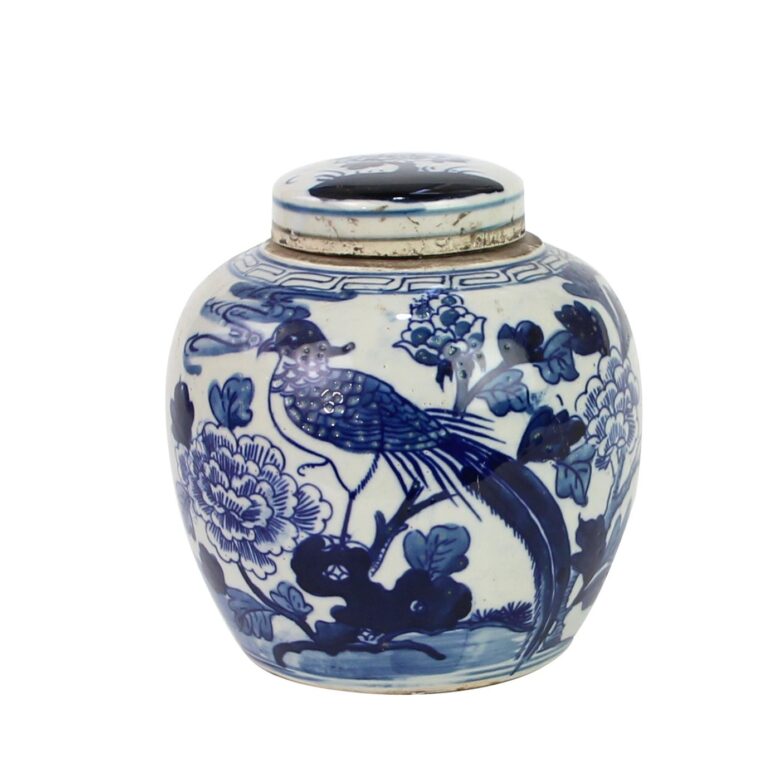 Blue And White Mini Jar Pheasant With Peony