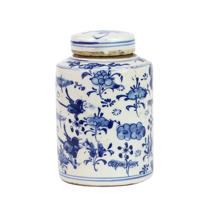 Blue And White Mini Tea Jar Lotus Floral