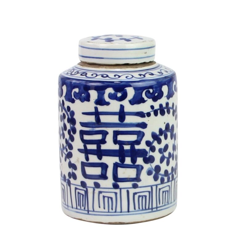 Blue And White Mini Tea Jar Double Happiness