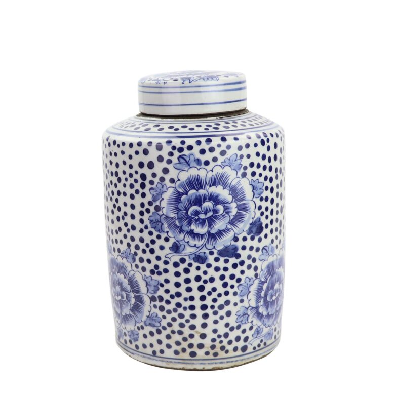 Blue And White Mini Tea Jar Peony Dots Large