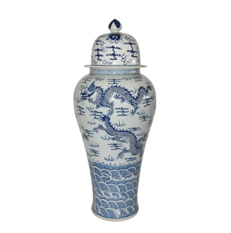 B&W Temple Jar Sea Dragon Motif - XL