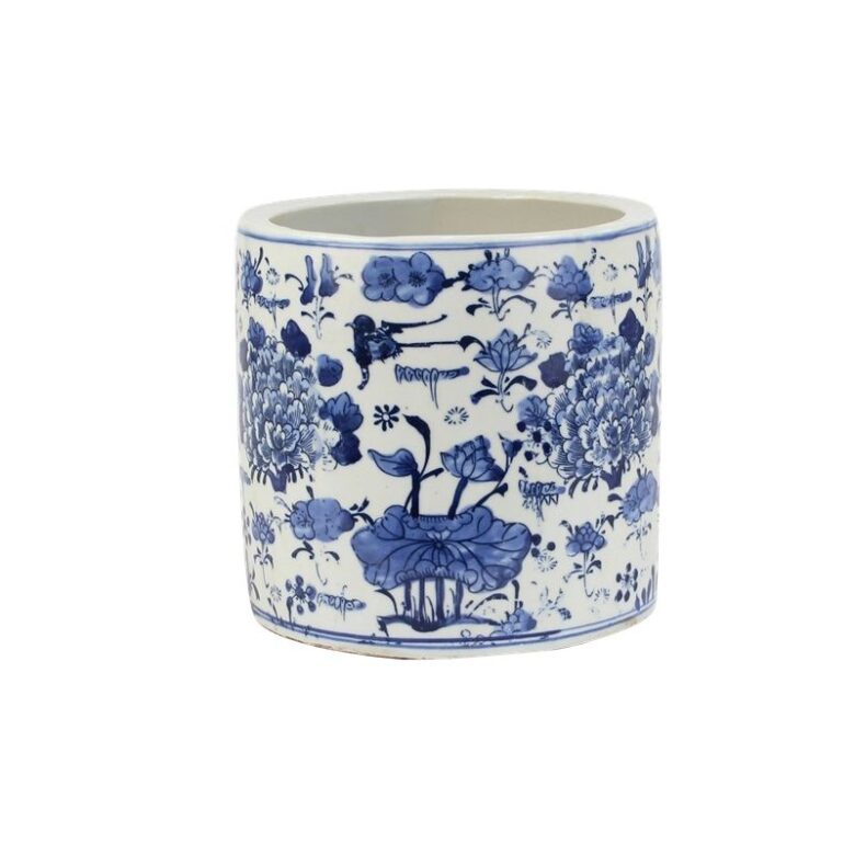 Blue And White Orchid Pot Swallow Flower Motif