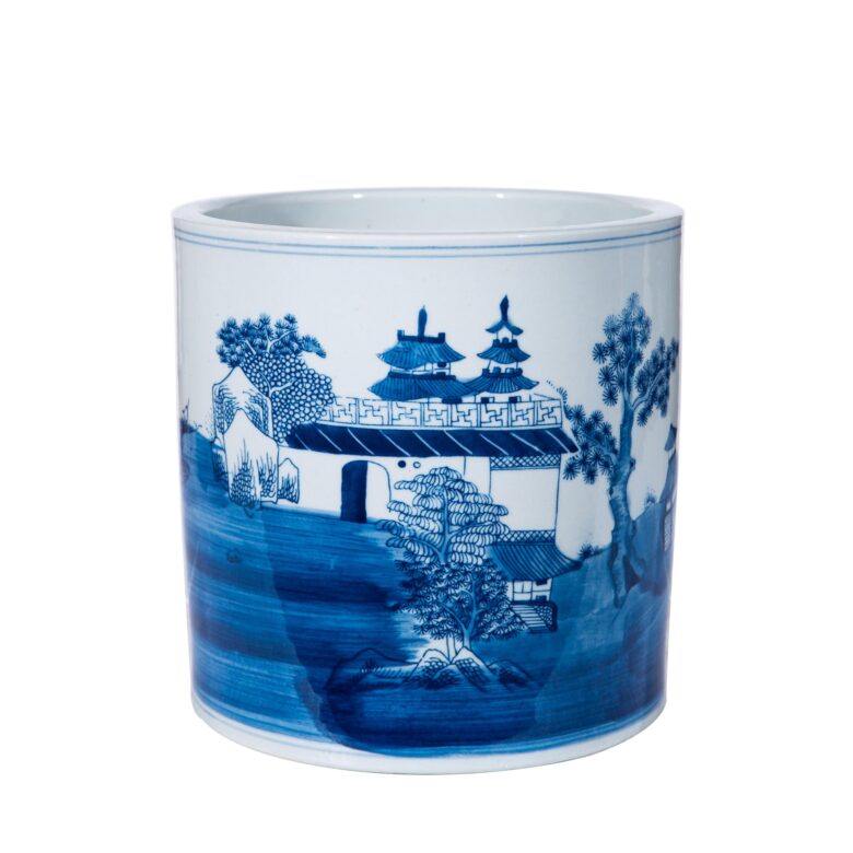 Blue And White Mountaintop Temple Orchid Pot