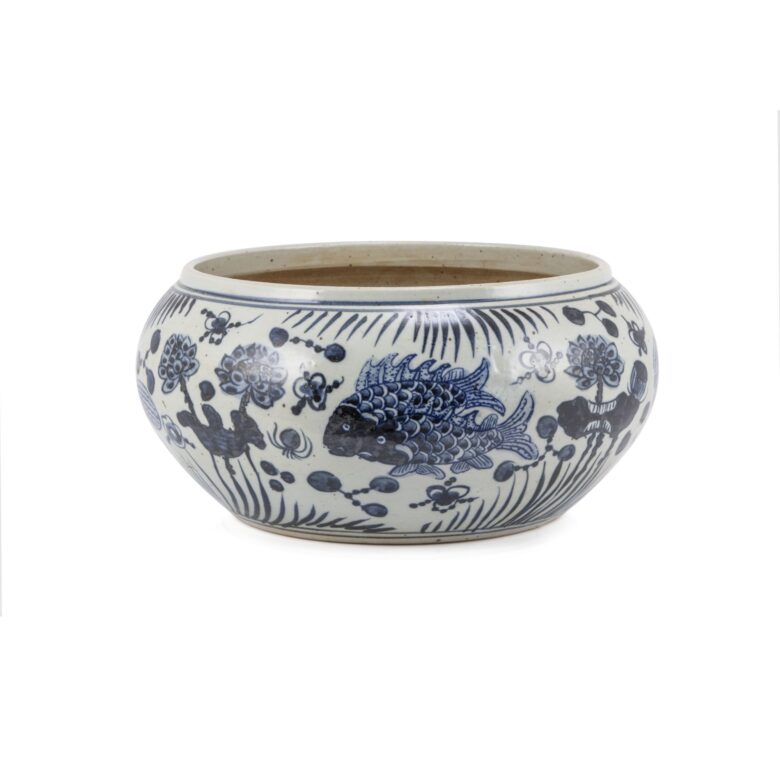 Blue And White Shallow Bowl Fish Motif Small