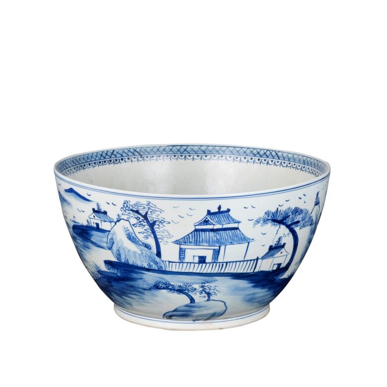 Blue And White Village House Porcelain Bowl