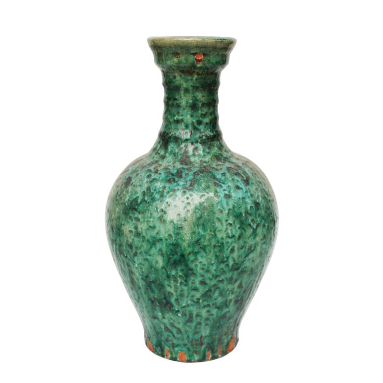 Speckled Green Ridged Neck Vase