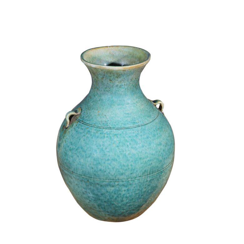 Speckled Green Double Handle Olive Vase