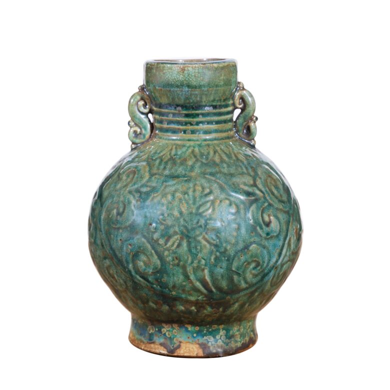 Speckled Green Peony Carving Vase