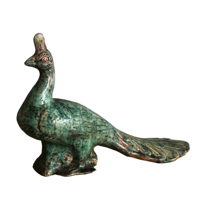 Speckled Green Porcelain Peacock Sculpture