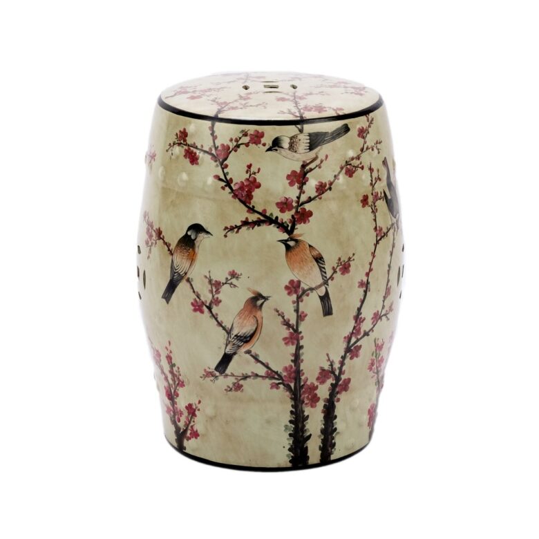 Beige Famille Rose Garden Stool with Magpie Cherry Motif