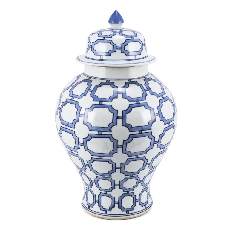 Blue And White Octagonal Window Temple Jar