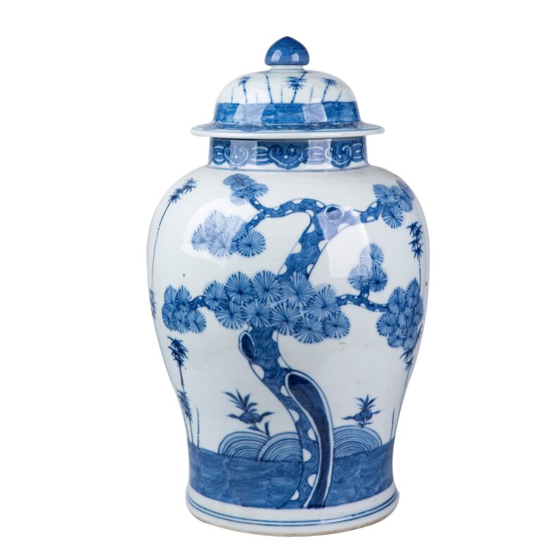 Blue And White Ming Pine Tree Temple Jar