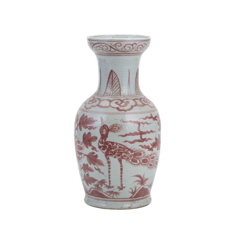 Coral Red Bird Vase With Dish-shaped Mouth