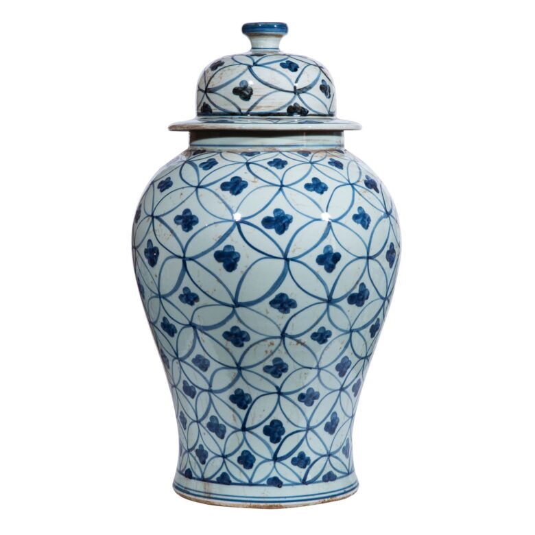 Blue White Coin Flower Temple Jar