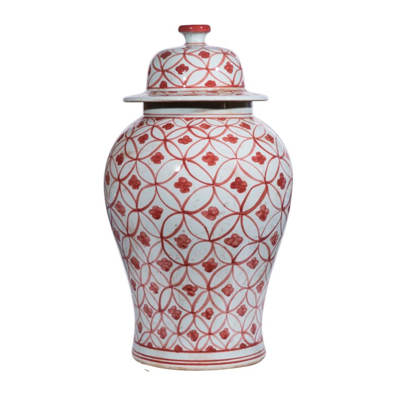 Coral Red Coin Flower Temple Jar