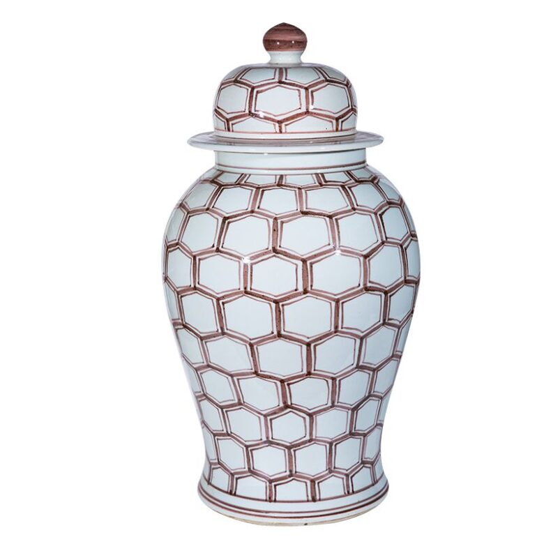 Large Cooper Red Honeycomb Temple Jar