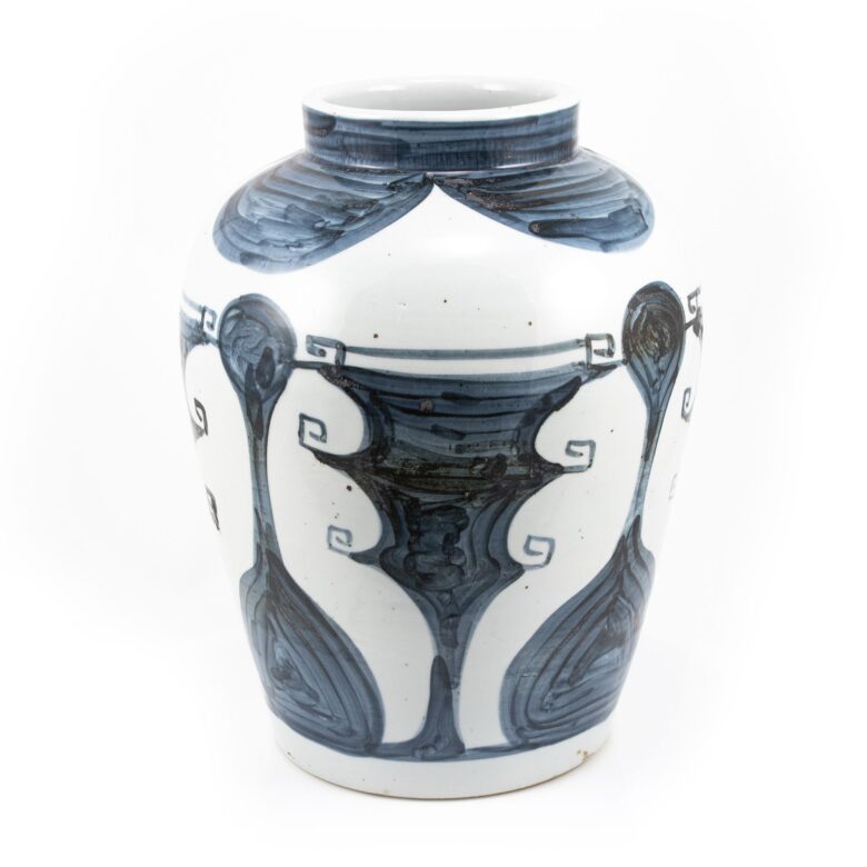 Blue And White Abstract Painting Jar