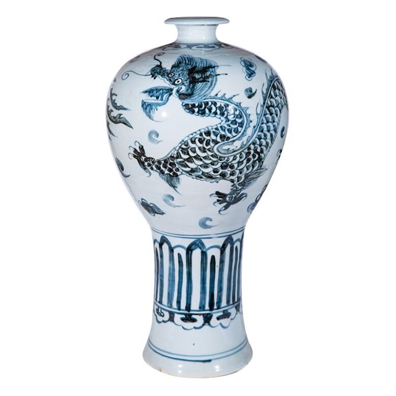 Indigo Tall Dragon Phoenix Vase