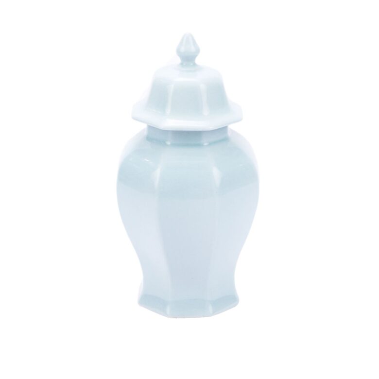 Octagonal Temple Jar Light Blue Crackle -M