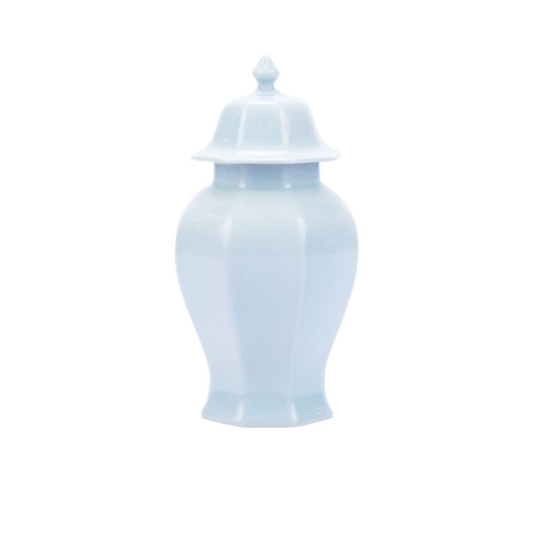 Octagonal Temple Jar Light Blue Crackle -S