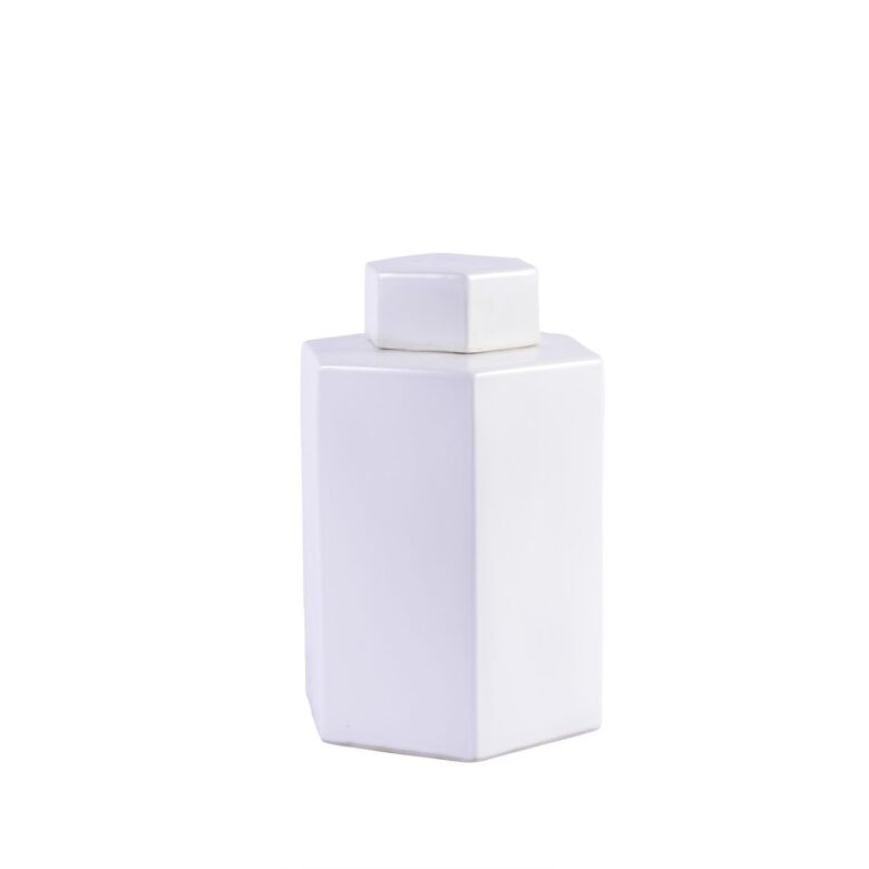 Hex Tea Jar 11H - White