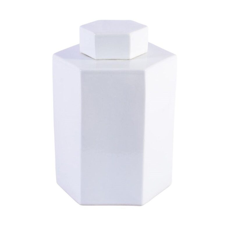 Hex Tea Jar 14H - White