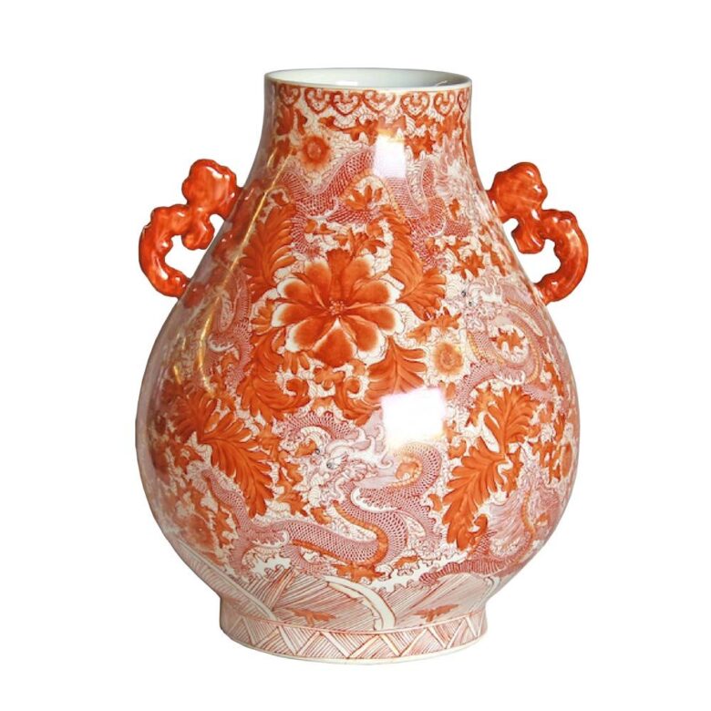 Orange Dragon Deer Head Vase