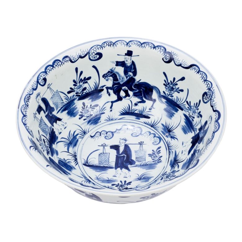 Blue And White Porcelain Bowl W/ People Scene