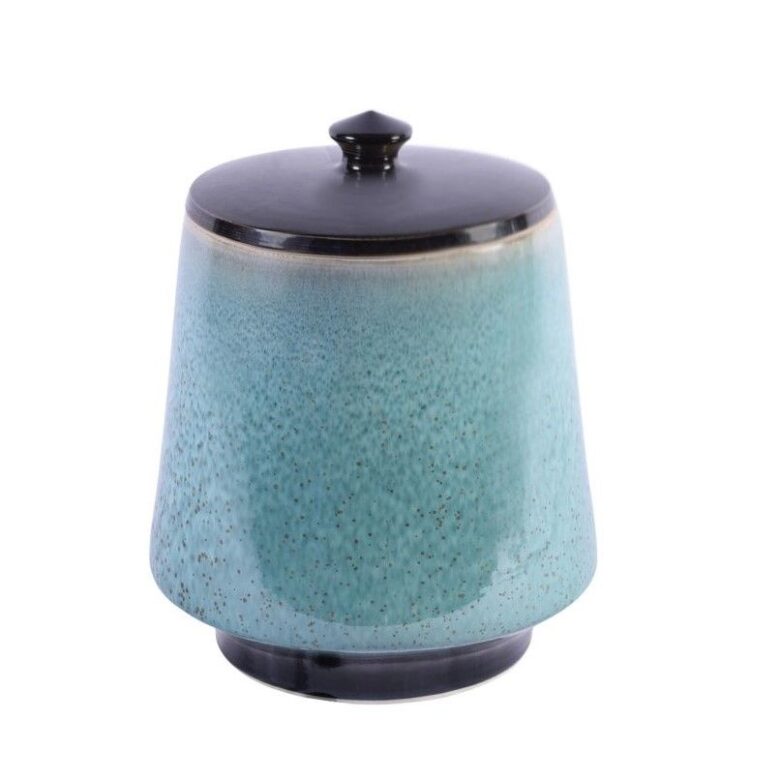 Reaction Glaze Crackled Blue Lidded Porcelain Jar - Short