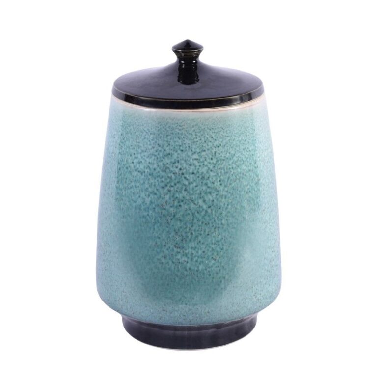 Reaction Glaze Crackled Blue Lidded Porcelain Jar - Tall