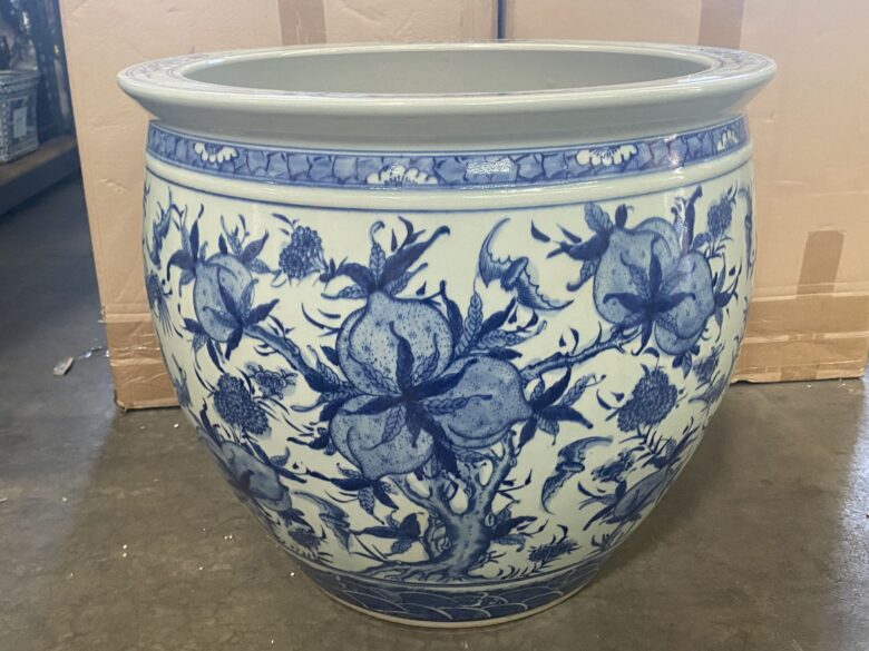 Blue And White Porcelain Peach Dragon And Phoenix Planter