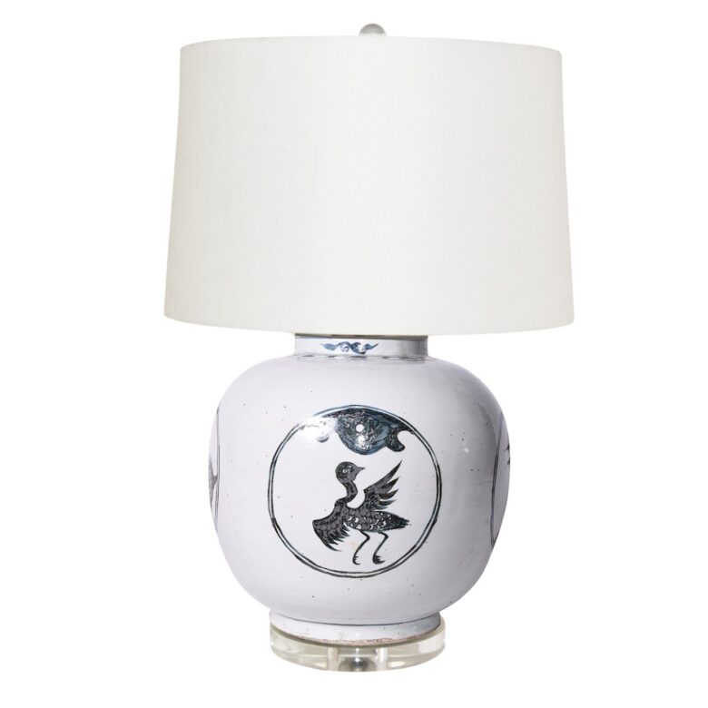 Crane Turtle Motif Indigo Medallion Jar Table Lamp