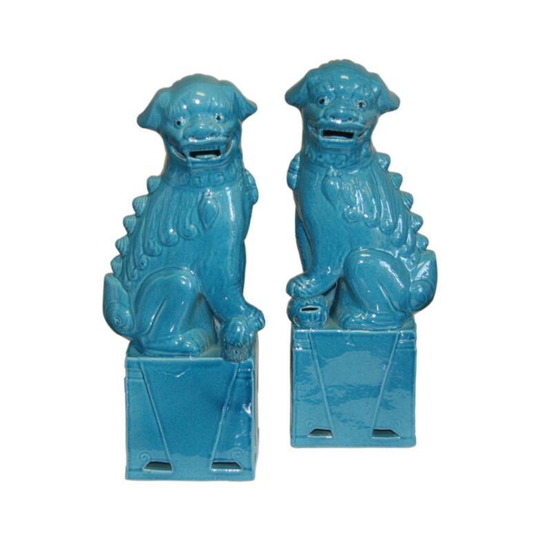 Sitting Foo Dogs Pair Turquoise Small