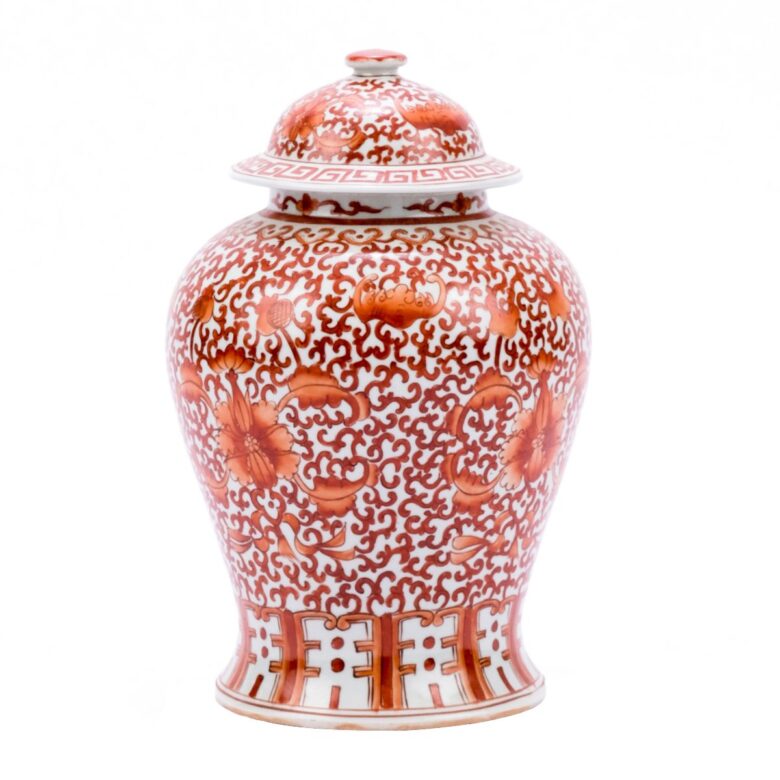 Coral Red Twisted Lotus Temple Jar