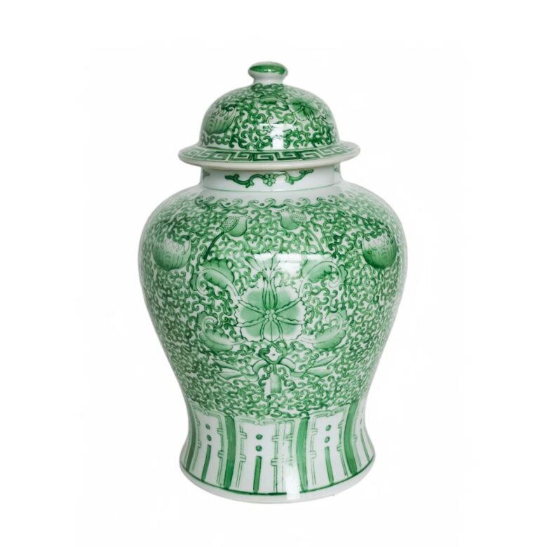 Spring Green Twisted Lotaus Porcelain Templ Jar