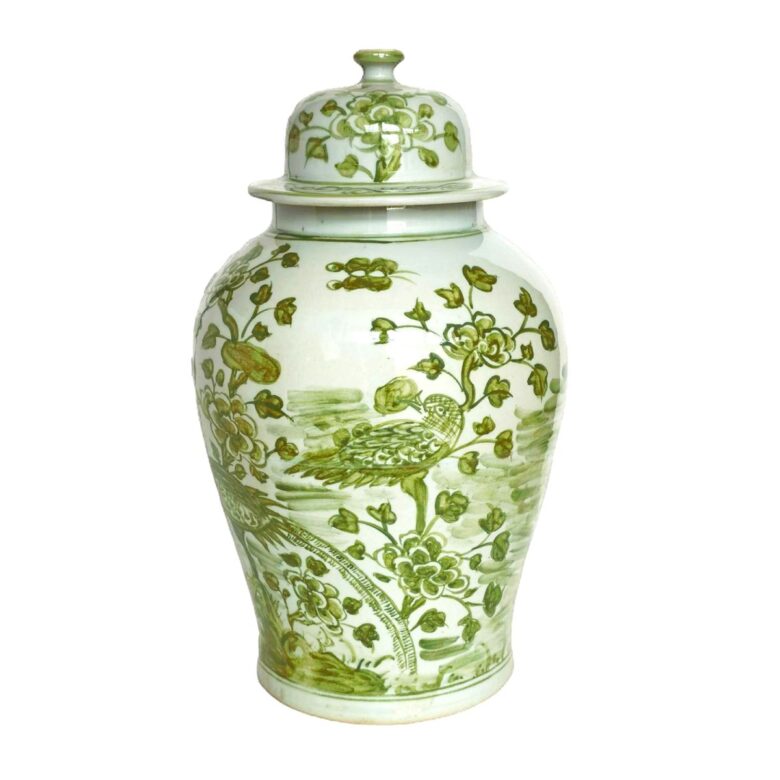 Spring Green Flower Bird Porcelain Temple Jar