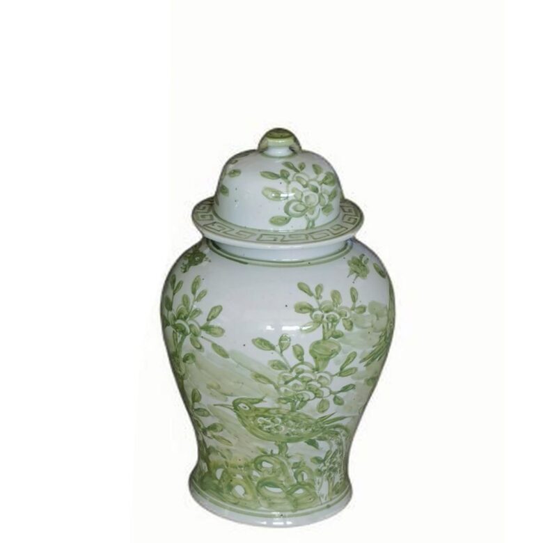 Spring Green Flower Bird Porcelain Temple Jar