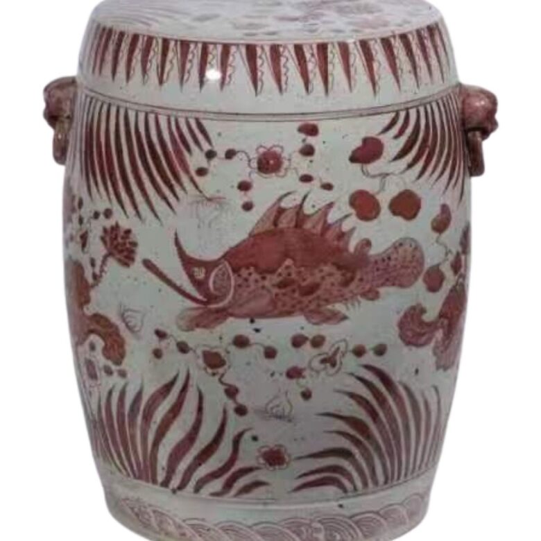 Moka Porcelain Garden Stool Fish Motif