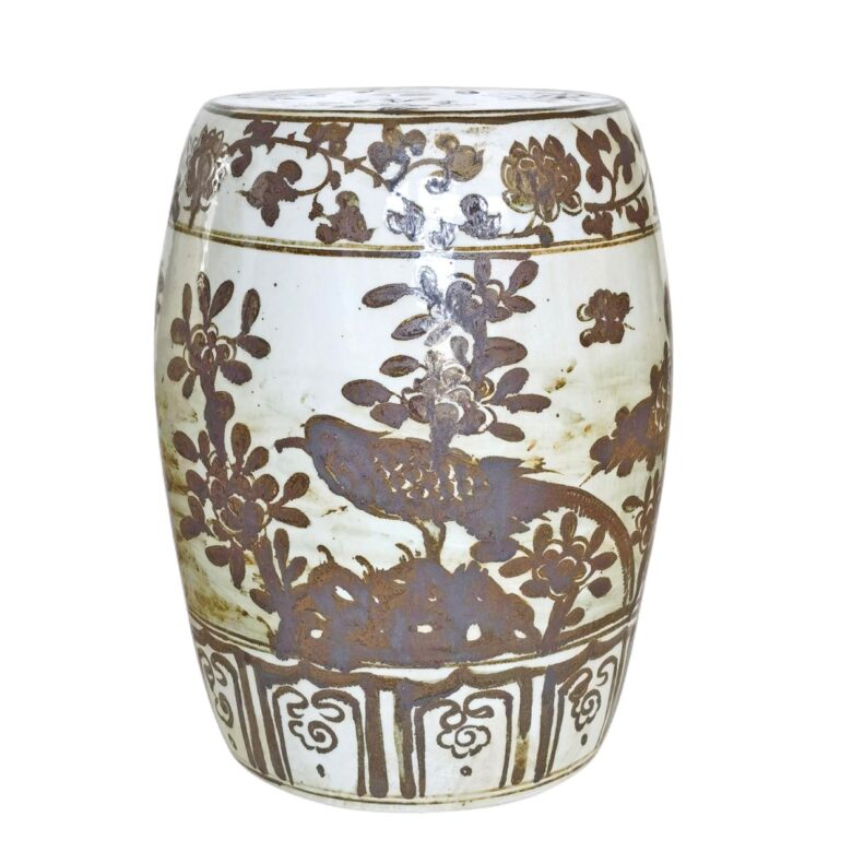 Dali Rustic Brown Flower Bird Porcelain Garden Stool