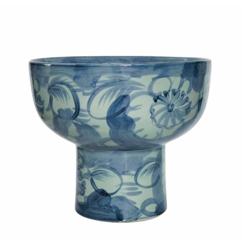 Blue & White Silla Flower Porcelain Tall Base Bowl