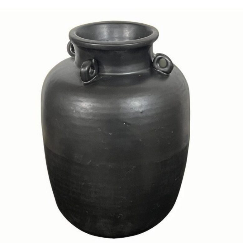 Matte Black Porcelain Four Loop Jar