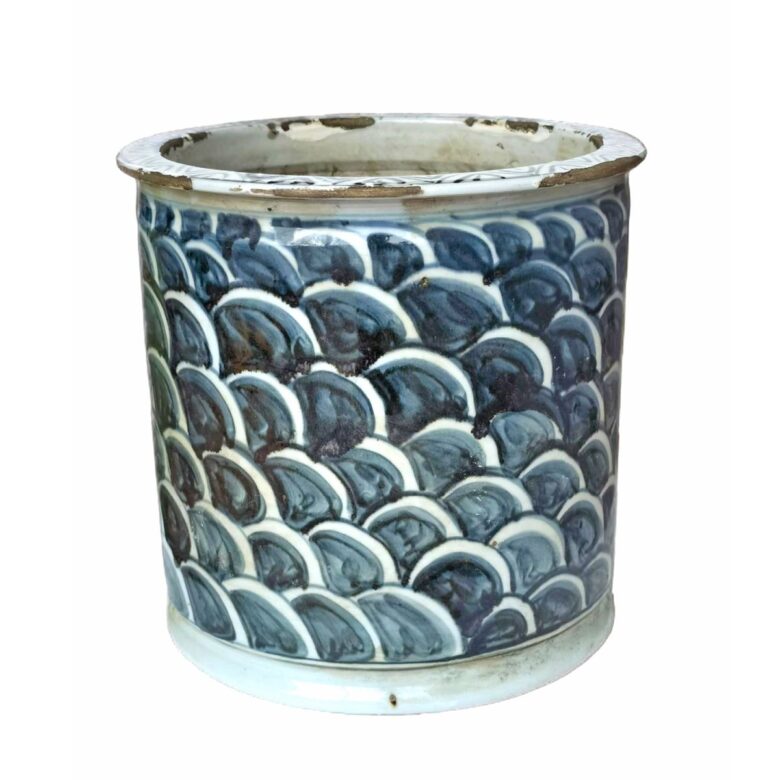 Blue And White Porcelain Orchid Pot Fish Scale Motif