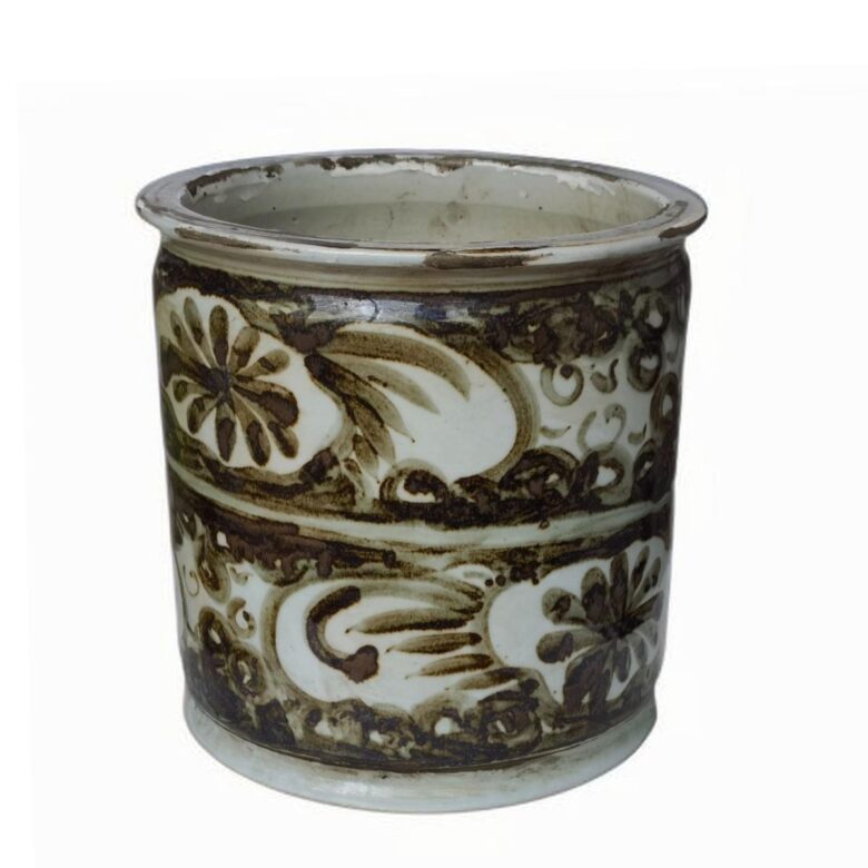 Rustic Brown Porcelain Orchid Pot Sea Flower Motif