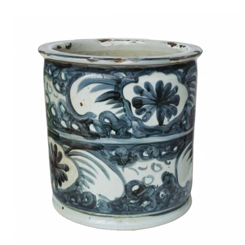 Blue And White Porcelain Orchid Pot Sea Flower Motif